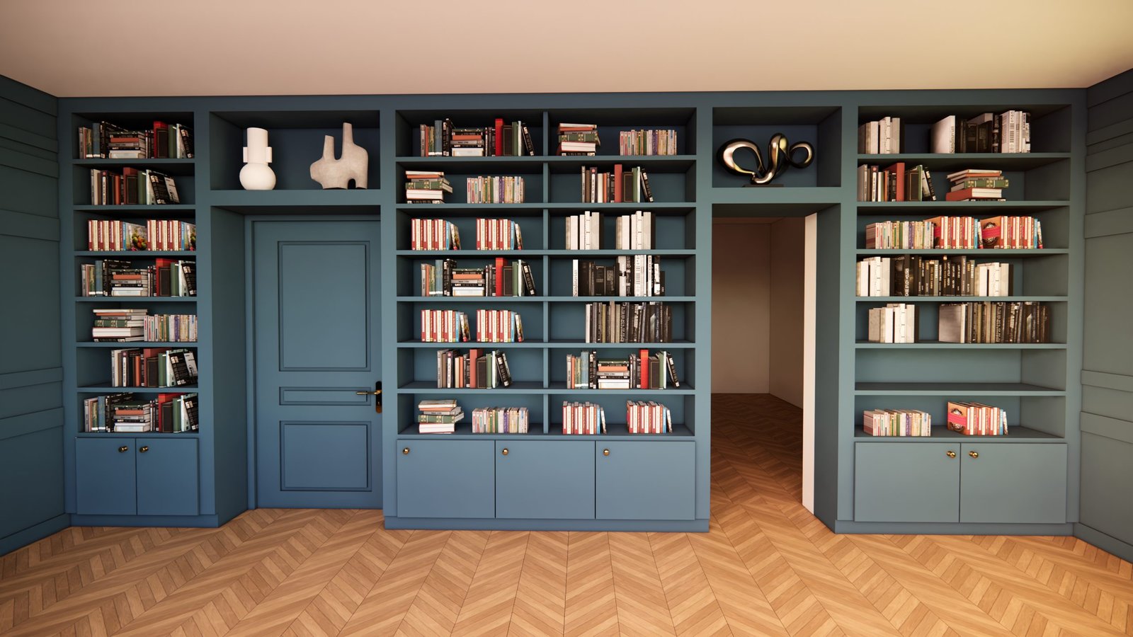 bibliothèque sur-mesure bleue à Perpignan