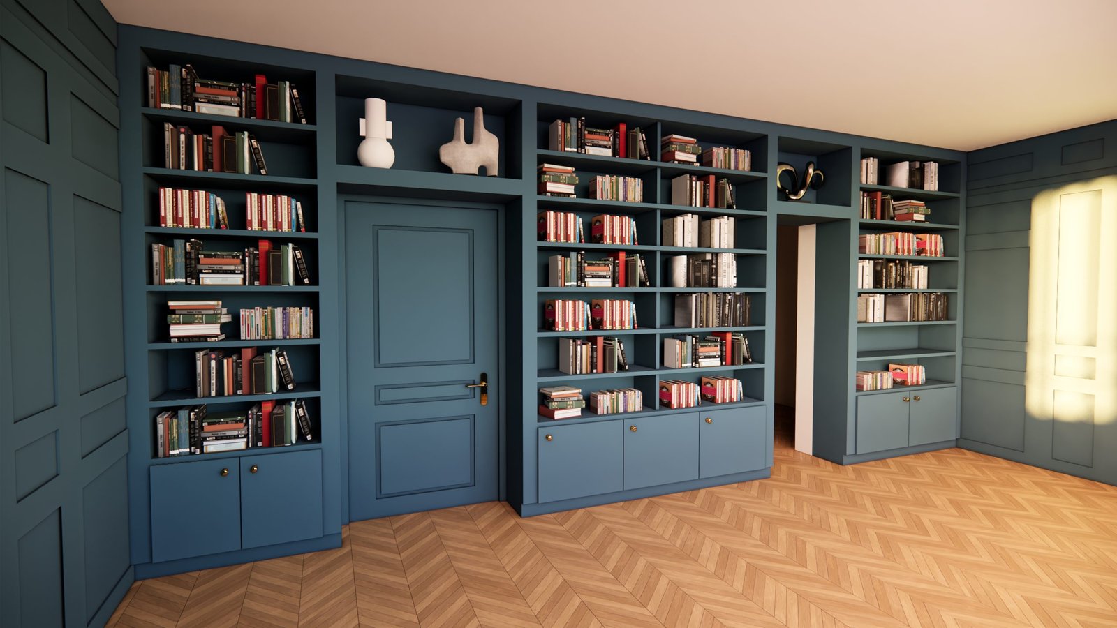 projet 3D bibliothèque intérieure sur-mesure