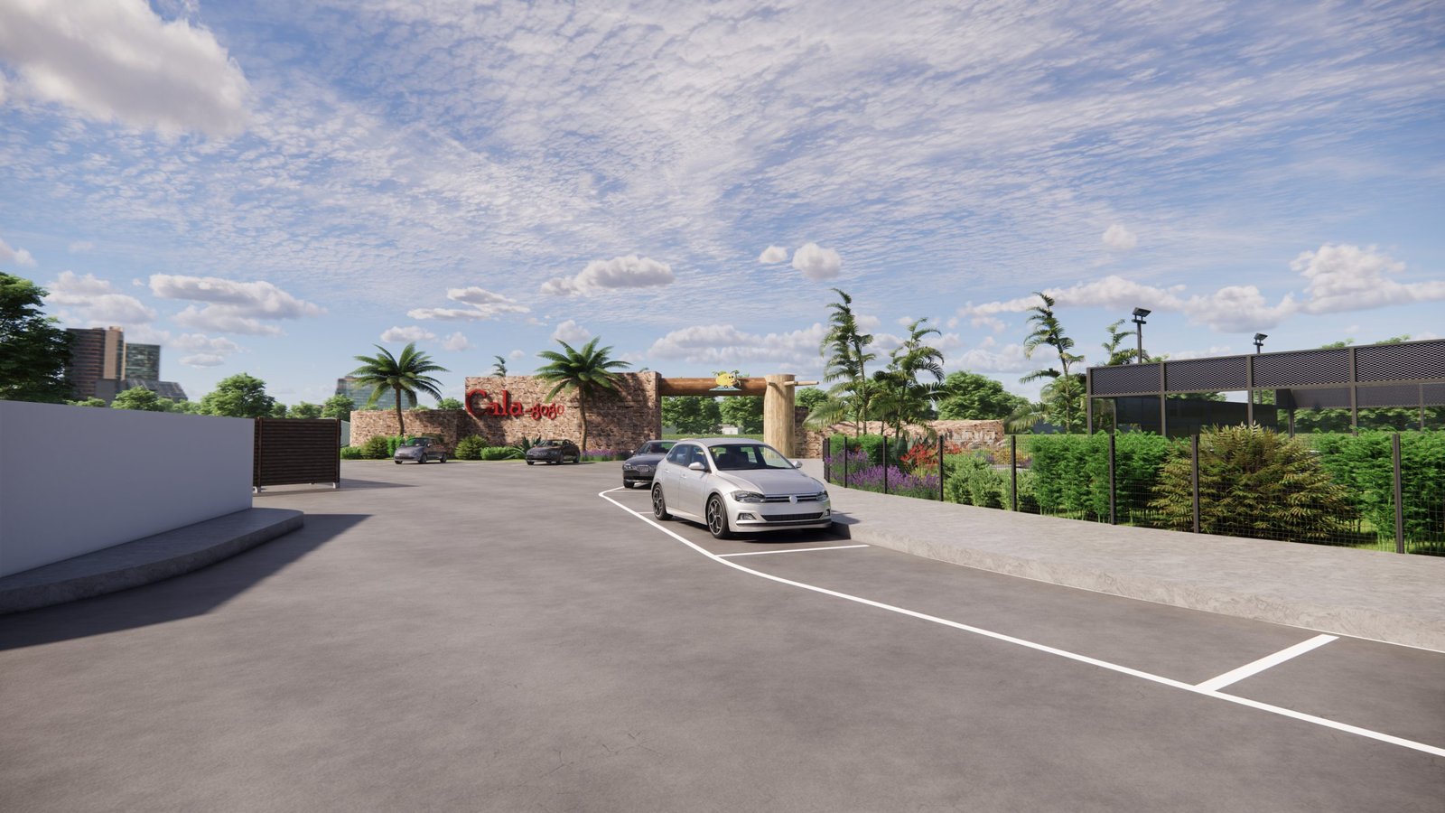 Perspective 3D parking et entrée camping Saint-Cyprien