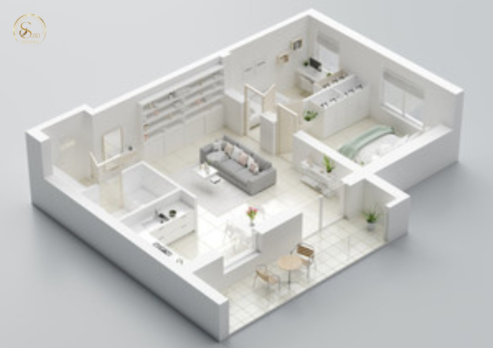 plan 3D d’un aménagement intérieur réaliste