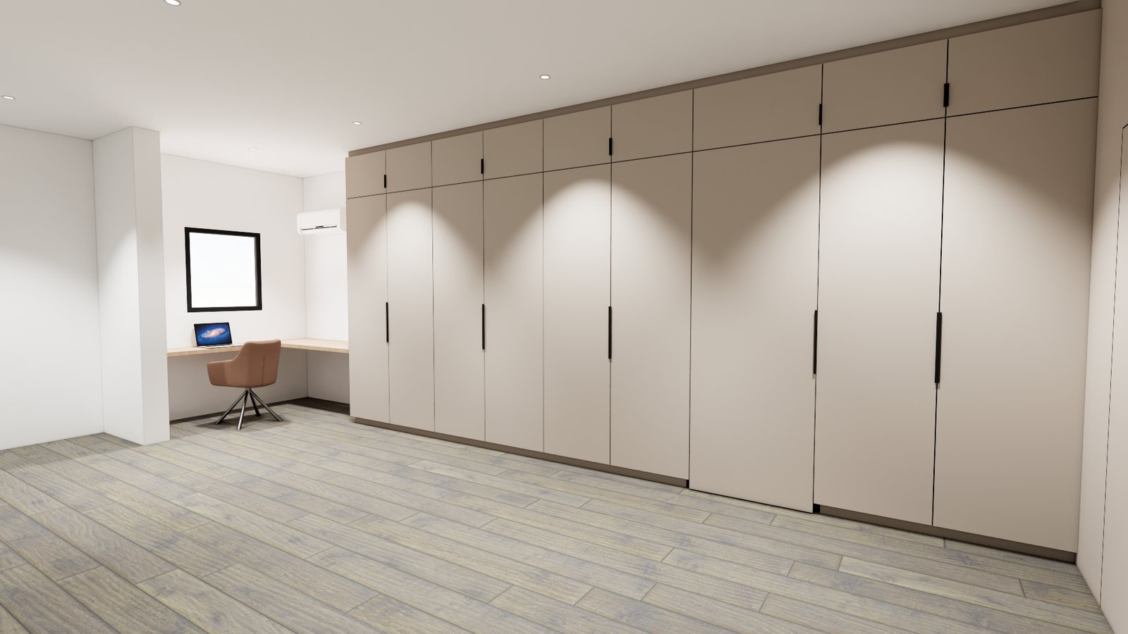 Rendu 3D d’un bureau intégré avec placards sur mesure à Céret