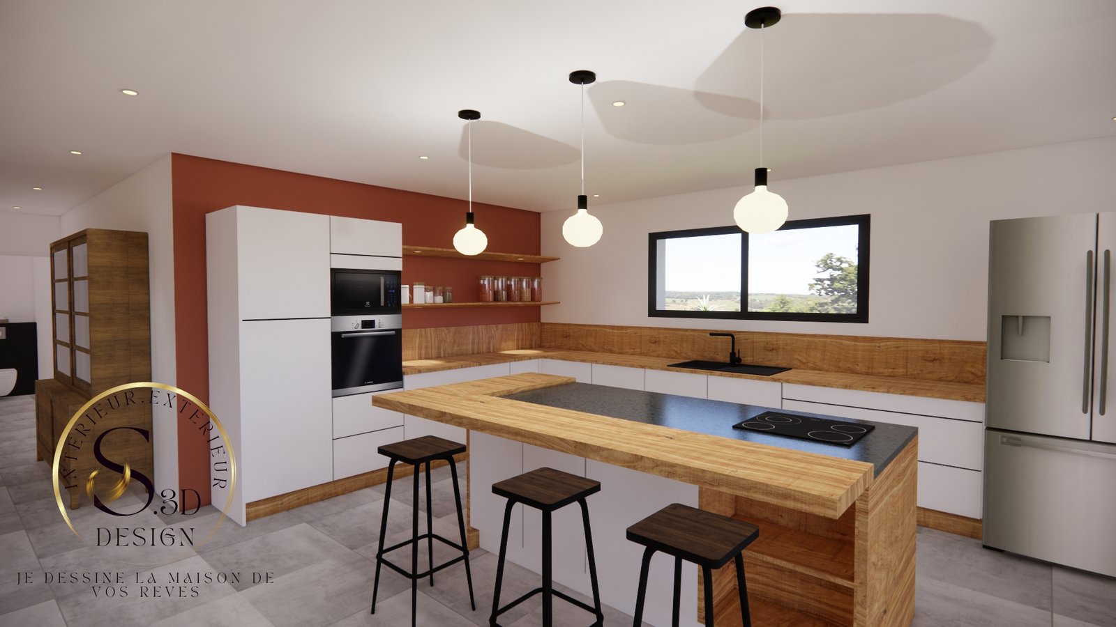 Cuisine moderne visualisée en plan 3D à Perpignan