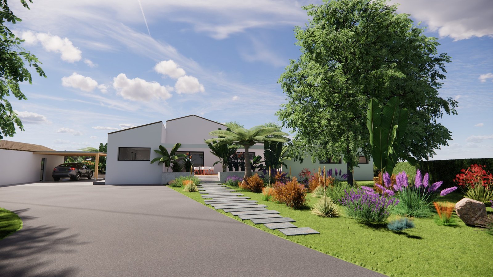 Plan 3D d’allée extérieure moderne à Perpignan