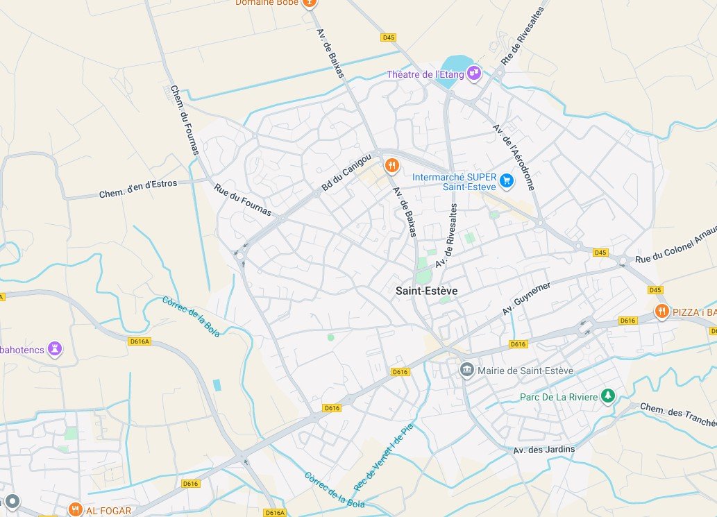 carte de Saint-Estève dans les Pyrénées-Orientales, zone du projet 3D