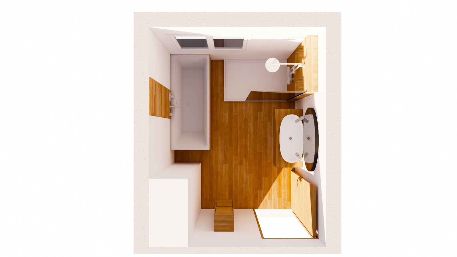 Plan 3D salle de bain Perpignan avec meuble vasque et rangement colonne