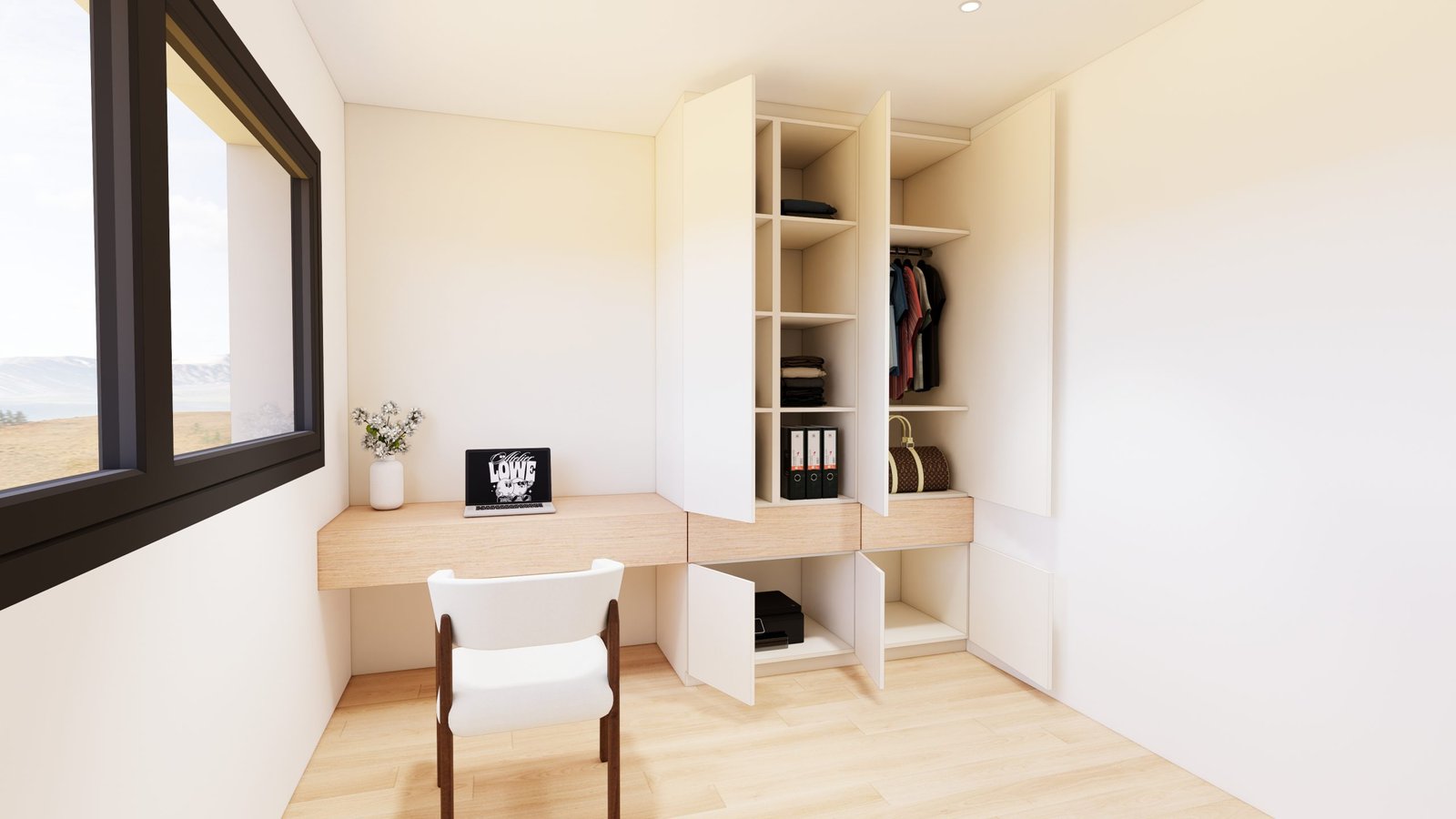 Dressing modélisé en 3D avec rangements ouverts