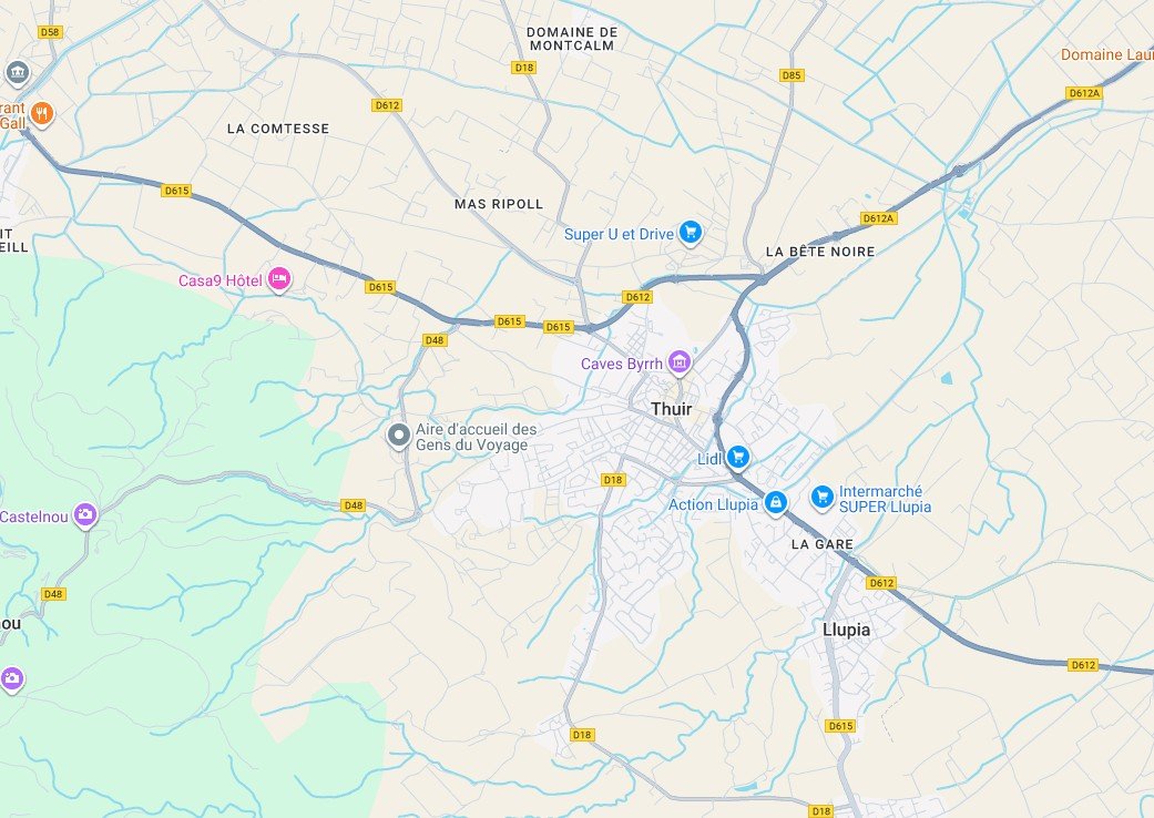 Carte de Thuir et ses alentours dans les Pyrénées-Orientales