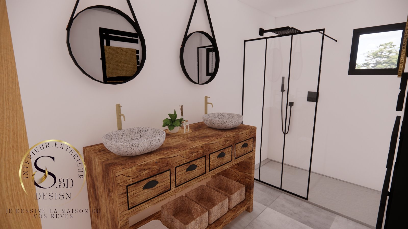 Salle de bain design en plan 3D à Perpignan