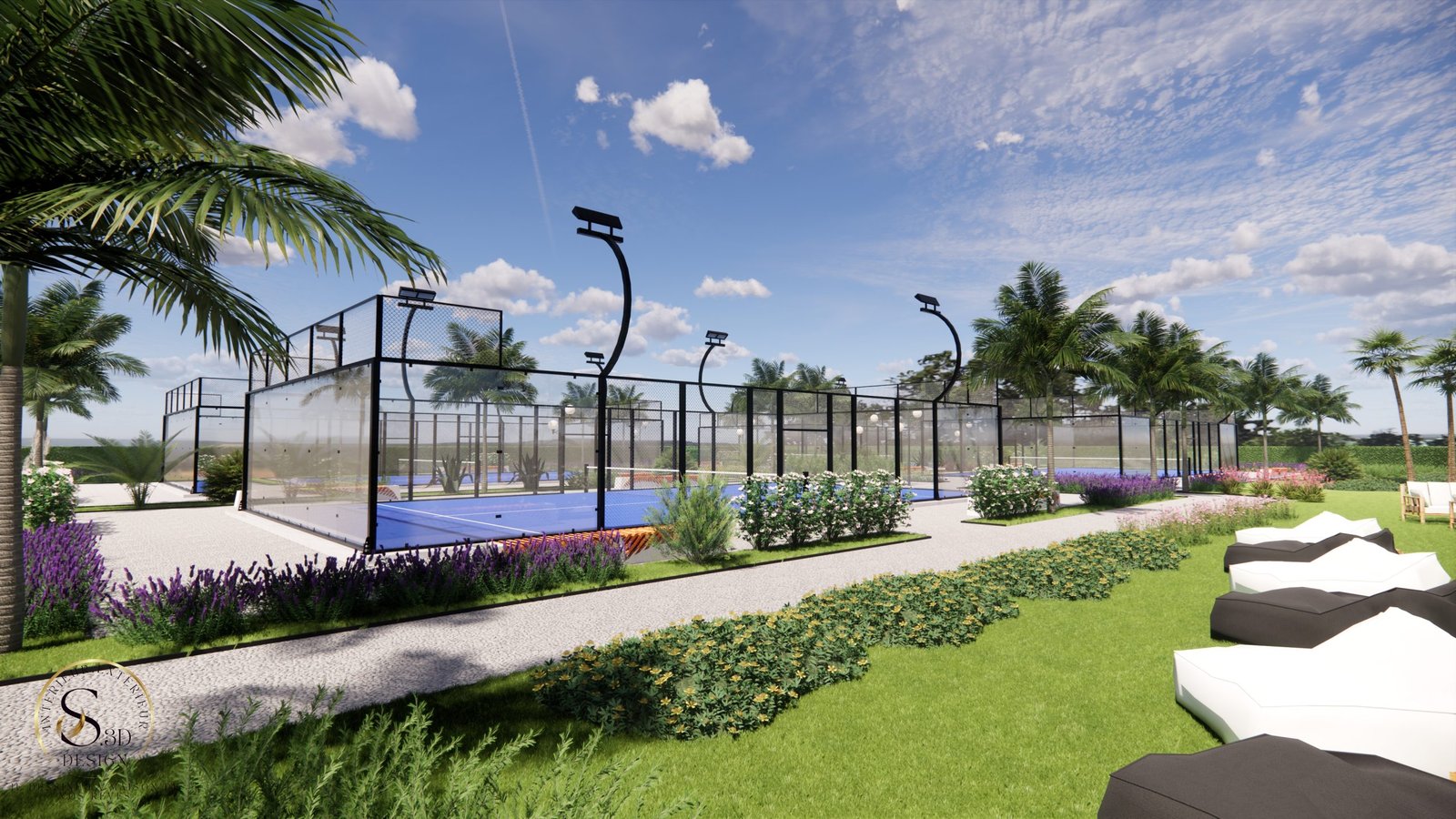 Terrains de padel modélisés en 3D pour un projet paysager à Perpignan