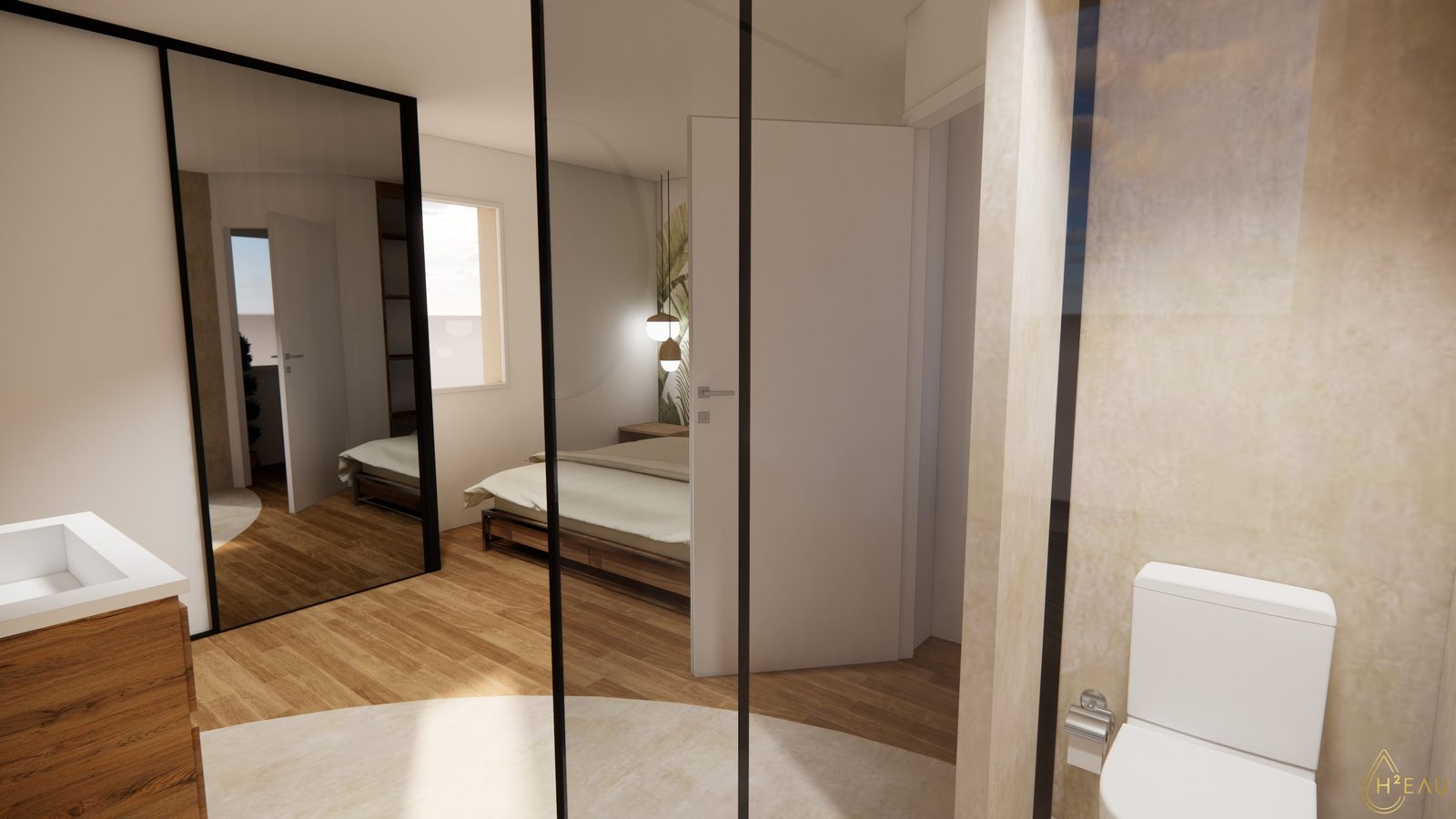 Chambre parentale moderne avec dressing ouvert