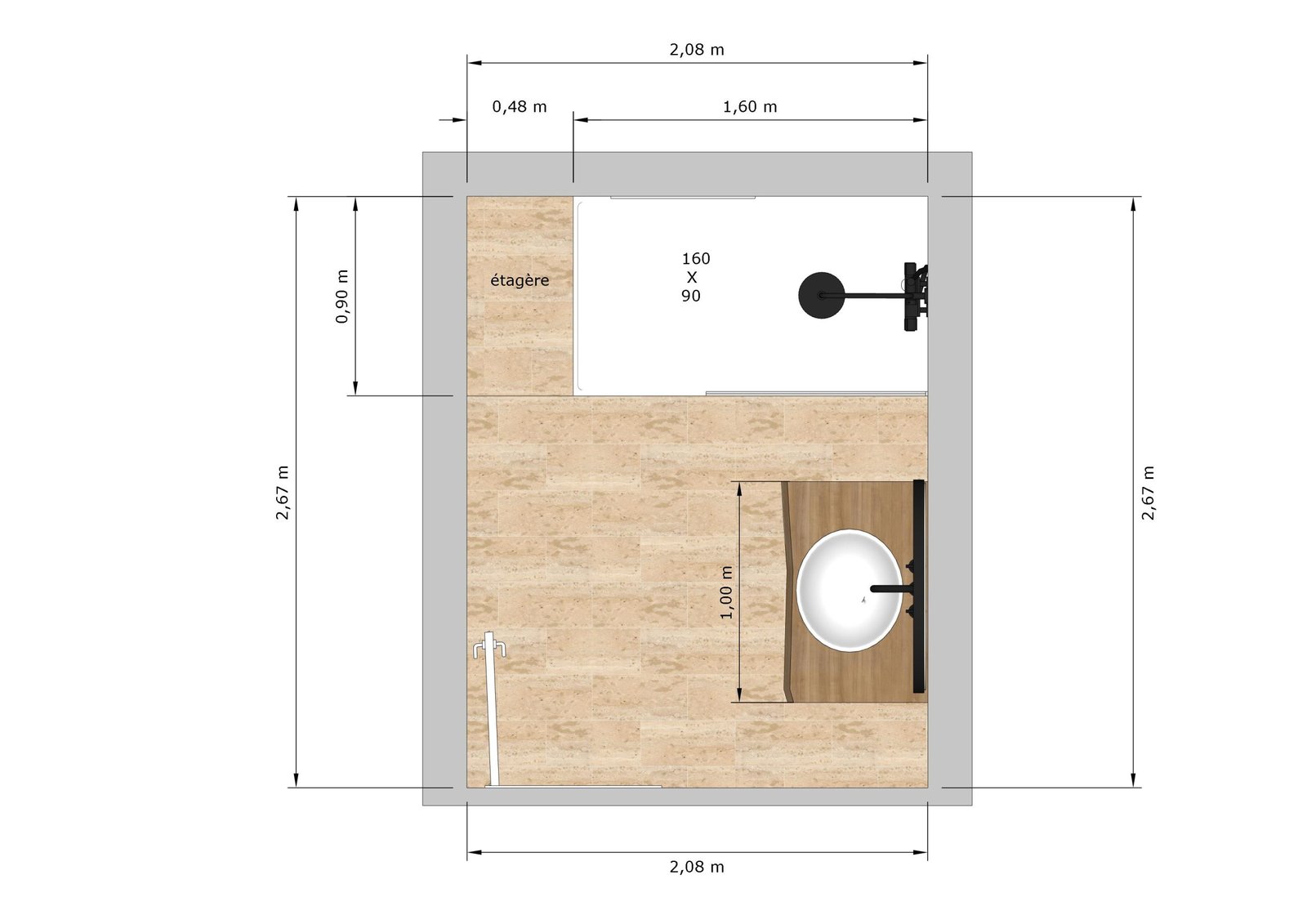 Plan 2D salle de bain Perpignan