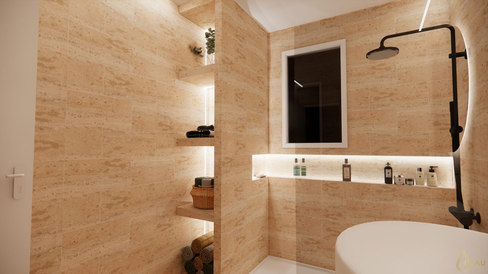 Douche avec robinetterie noire dans salle de bain Perpignan