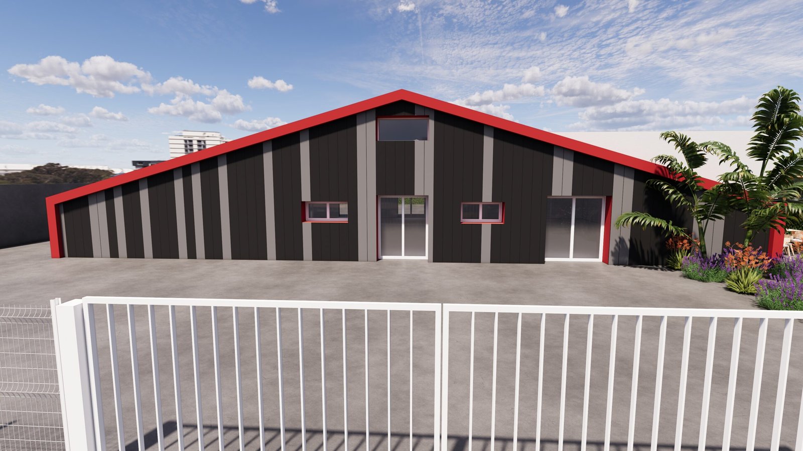 Vue 3D du hangar métallique à Perpignan