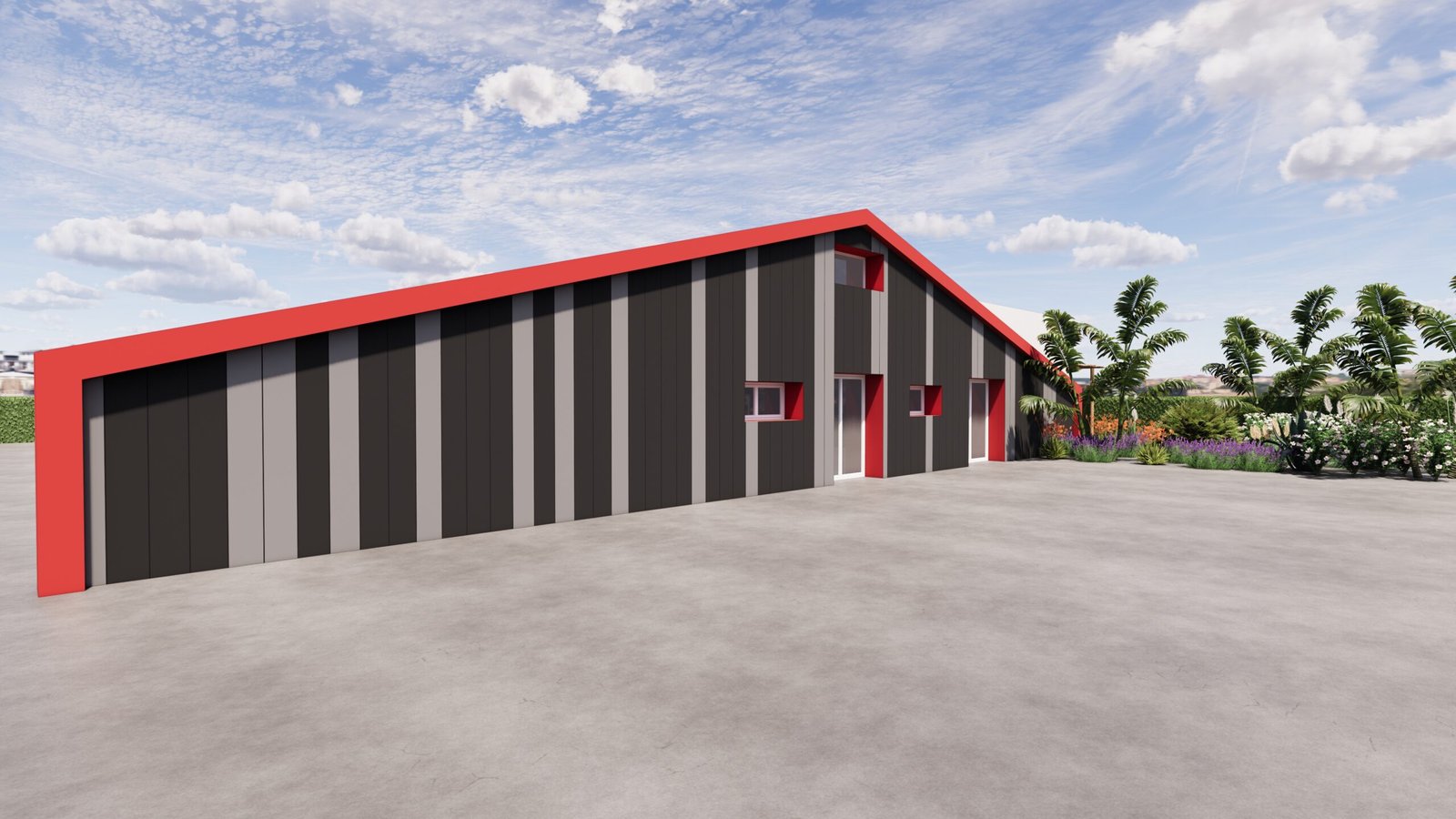 Façade avant du hangar métallique 66