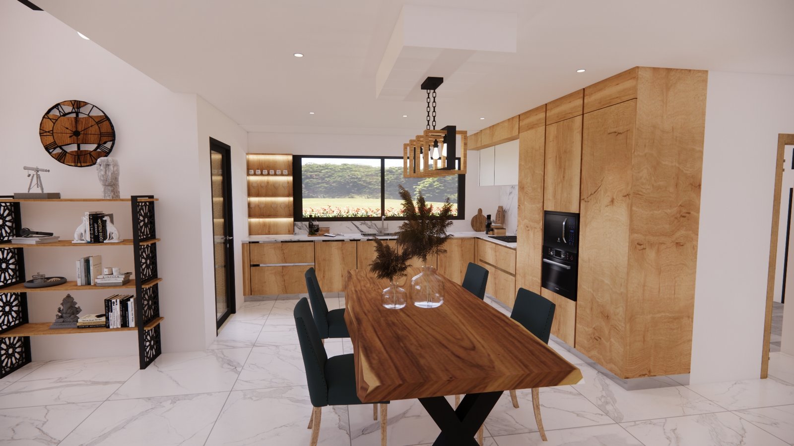 Plan 3D cuisine moderne en bois clair – rendu photoréaliste S3D Design France